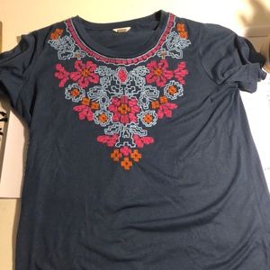 Fossil embroidered pattern short sleeves shirt L